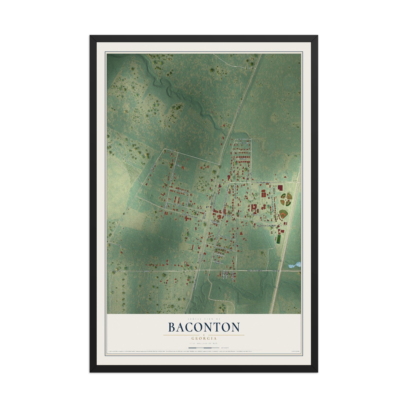 Baconton, Georgia map print, 12" x 18" W/ Black Ayous Wood Frame mockup