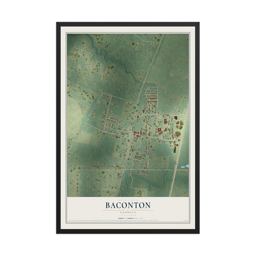 Map of Baconton, Georgia, 12 x 18 inch print in a black wood frame