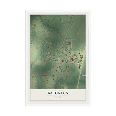 Baconton, Georgia map print, 12" x 18" W/ White Ayous Wood Frame mockup