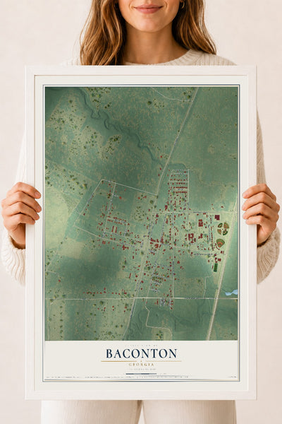 Baconton, Georgia map print, 18" x 24" W/ White Ayous Wood Frame mockup