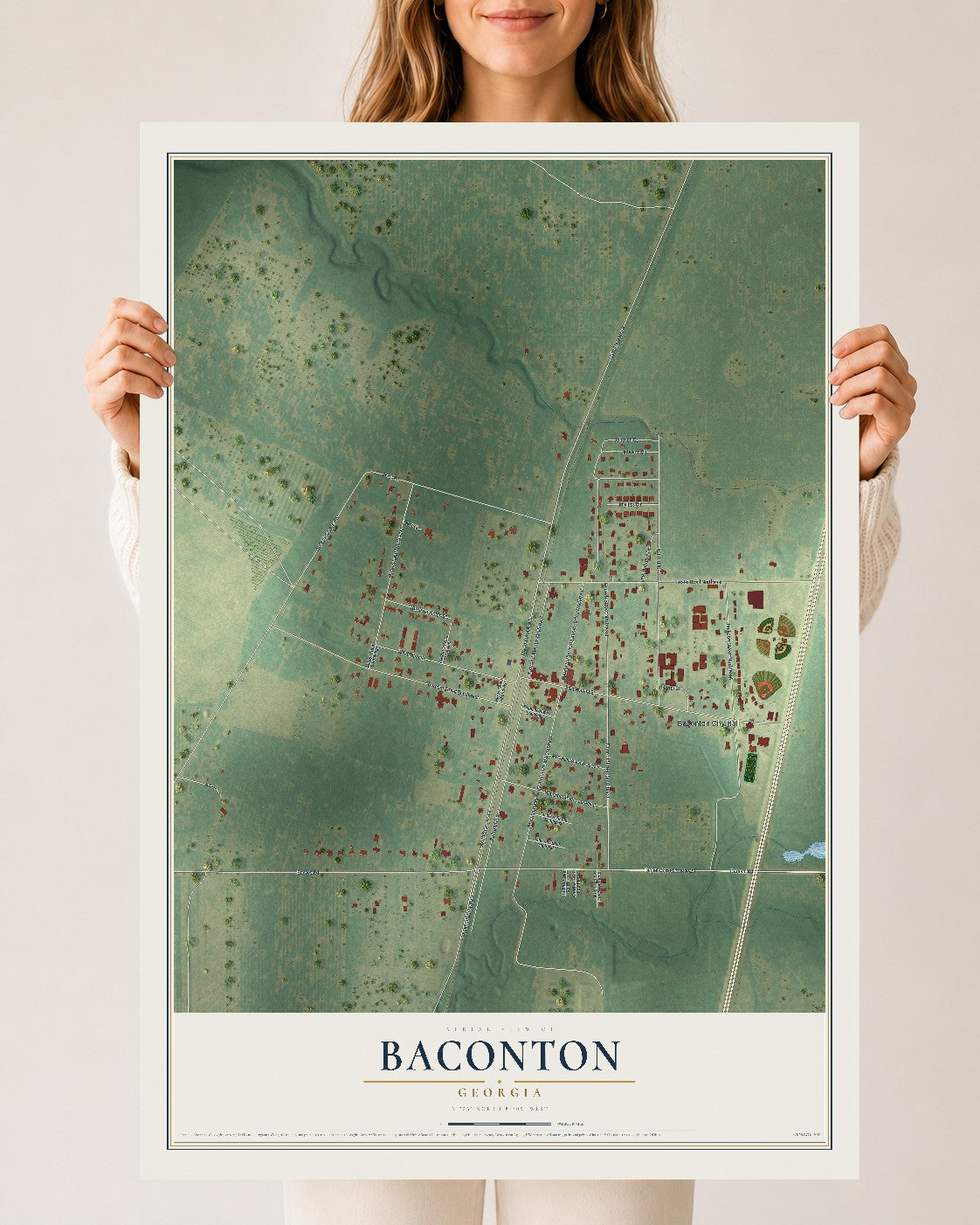 Baconton, Georgia map print, 24" x 36" Archival Matte Print mockup