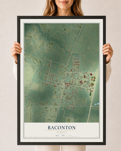 Baconton, Georgia map print, 24" x 36" W/ Black Ayous Wood Frame mockup