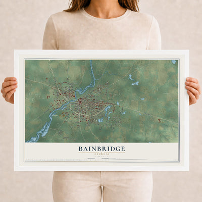 Bainbridge, Georgia map print, 12" x 18" W/ White Ayous Wood Frame mockup