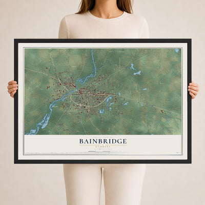 Bainbridge, Georgia map print, 24" x 36" W/ Black Ayous Wood Frame mockup