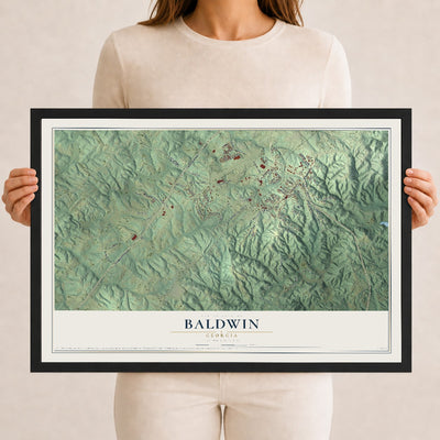 Baldwin, Georgia map print, 12" x 18" W/ Black Ayous Wood Frame mockup