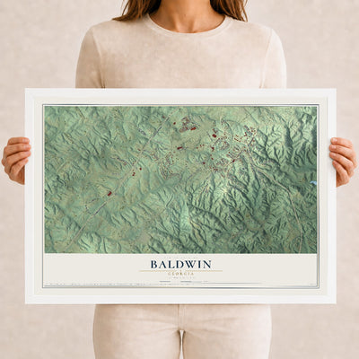 Baldwin, Georgia map print, 12" x 18" W/ White Ayous Wood Frame mockup