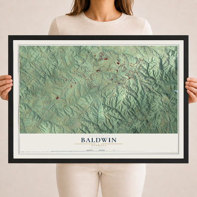 Baldwin, Georgia map print, 18" x 24" W/ Black Ayous Wood Frame mockup