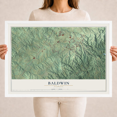 Baldwin, Georgia map print, 18" x 24" W/ White Ayous Wood Frame mockup