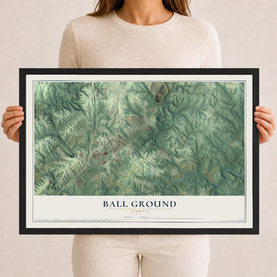 Ball Ground, Georgia map print, 12" x 18" W/ Black Ayous Wood Frame mockup