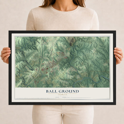 Map of Ball Ground, Georgia, 12 x 18 inch print in a black wood frame