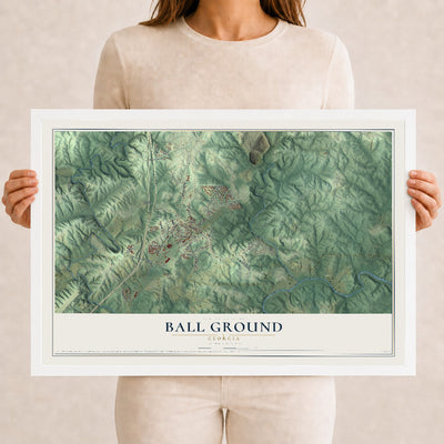 Ball Ground, Georgia map print, 12" x 18" W/ White Ayous Wood Frame mockup