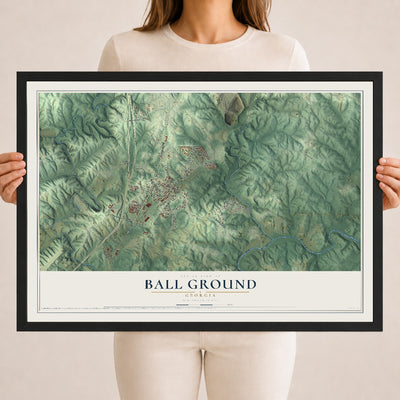Ball Ground, Georgia map print, 18" x 24" W/ Black Ayous Wood Frame mockup