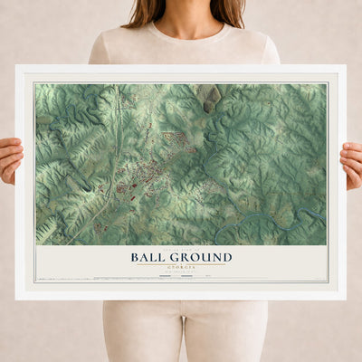 Ball Ground, Georgia map print, 18" x 24" W/ White Ayous Wood Frame mockup