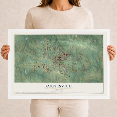 Barnesville, Georgia map print, 12" x 18" W/ White Ayous Wood Frame mockup