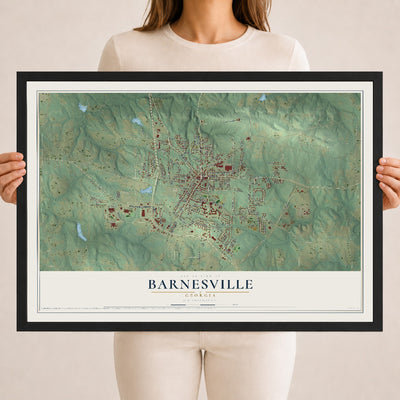 Barnesville, Georgia map print, 18" x 24" W/ Black Ayous Wood Frame mockup