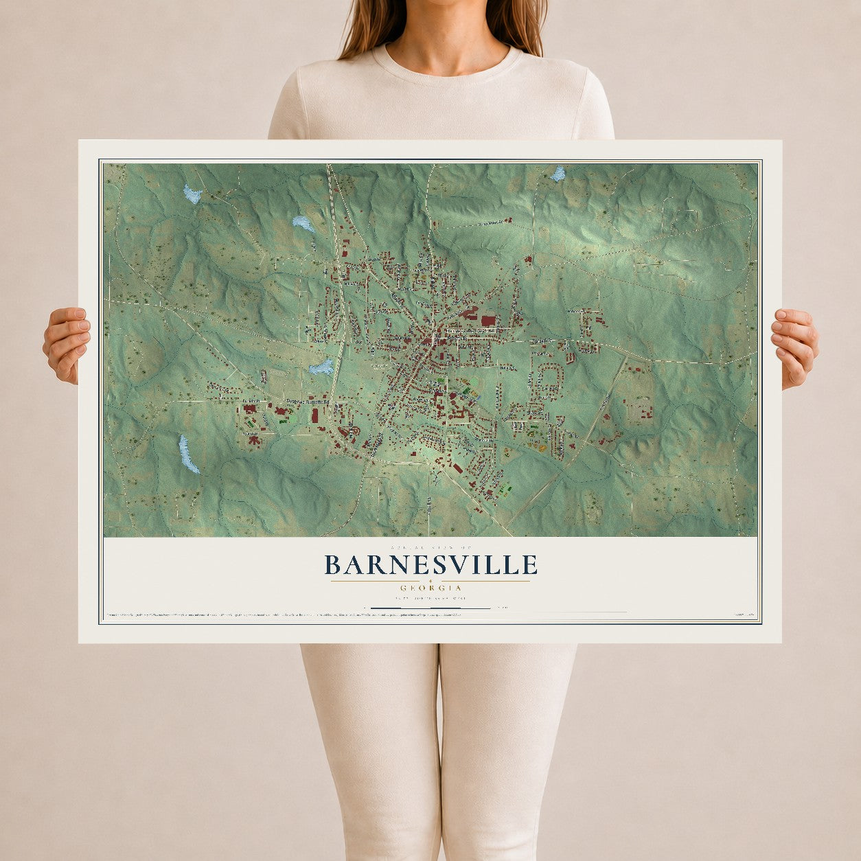 Barnesville, Georgia map print, 24" x 36" Archival Matte Print mockup