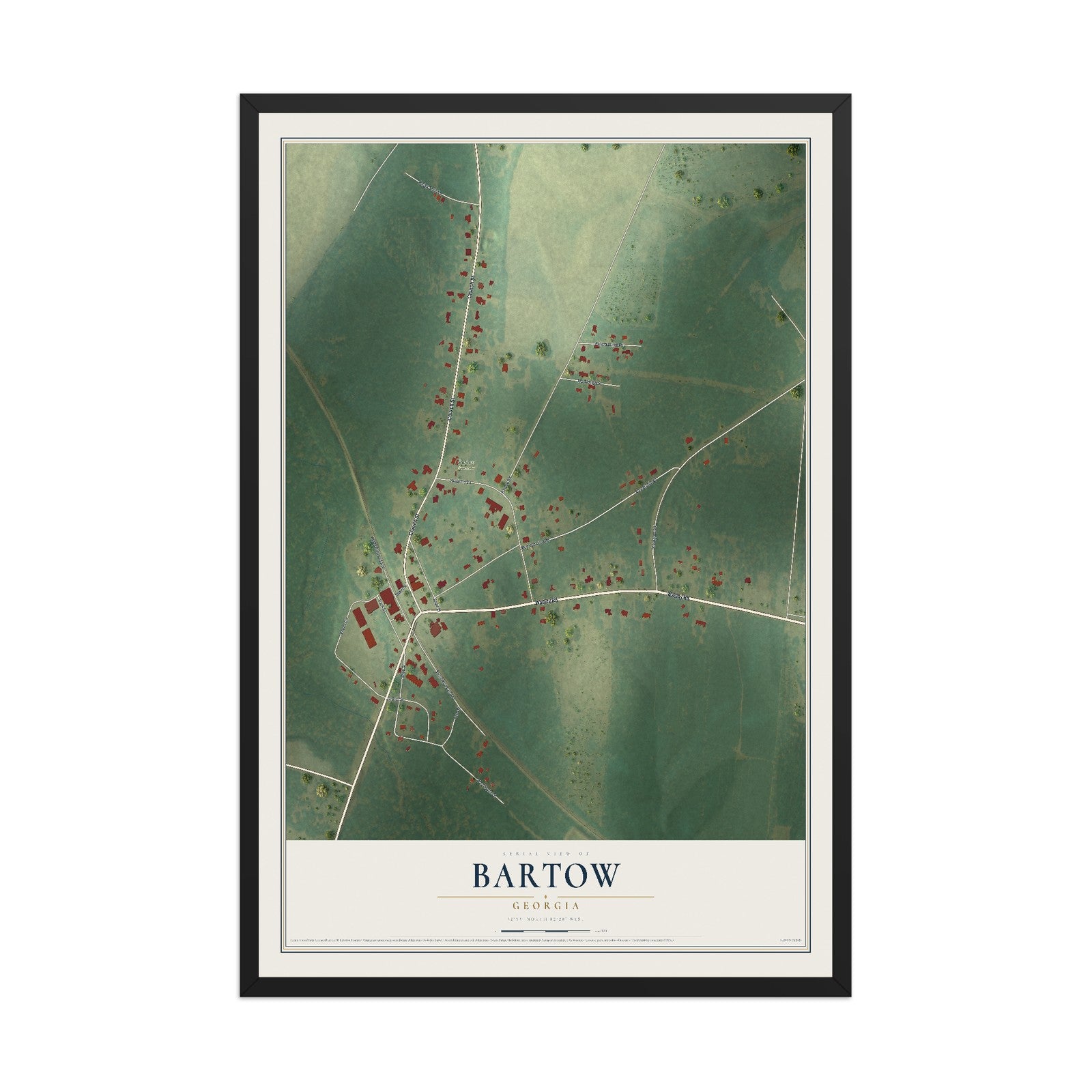 Bartow, Georgia map print, 12" x 18" W/ Black Ayous Wood Frame mockup