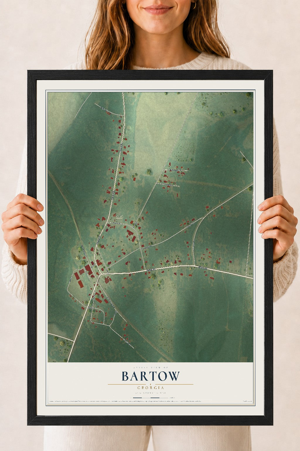Bartow, Georgia map print, 18" x 24" W/ Black Ayous Wood Frame mockup