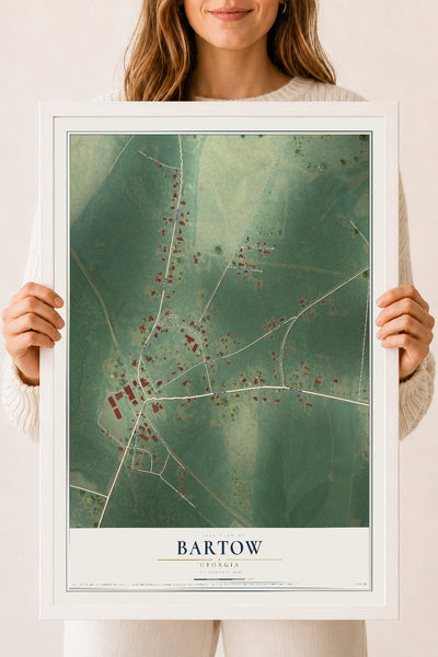Bartow, Georgia map print, 18" x 24" W/ White Ayous Wood Frame mockup