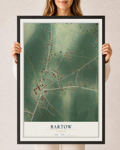 Bartow, Georgia map print, 24" x 36" W/ Black Ayous Wood Frame mockup