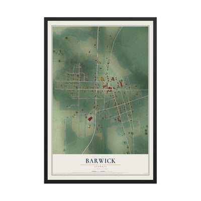 Barwick, Georgia map print, 12" x 18" W/ Black Ayous Wood Frame mockup