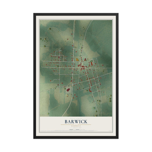 Map of Barwick, Georgia, 12 x 18 inch print in a black wood frame