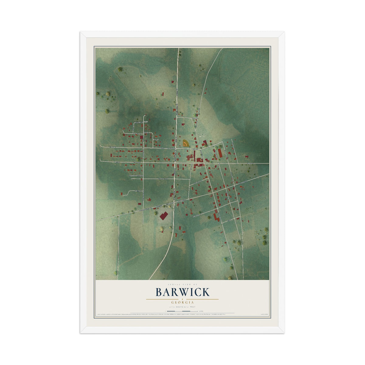 Barwick, Georgia map print, 12" x 18" W/ White Ayous Wood Frame mockup