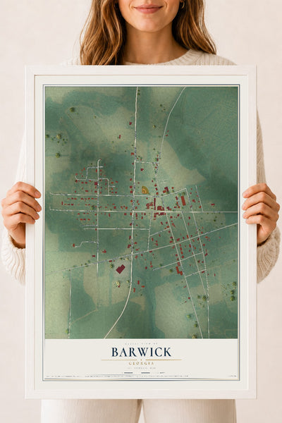 Barwick, Georgia map print, 18" x 24" W/ White Ayous Wood Frame mockup