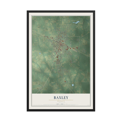Baxley, Georgia map print, 12" x 18" W/ Black Ayous Wood Frame mockup