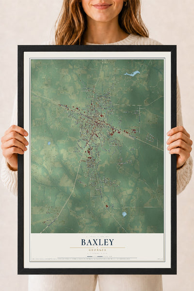 Baxley, Georgia map print, 18" x 24" W/ Black Ayous Wood Frame mockup