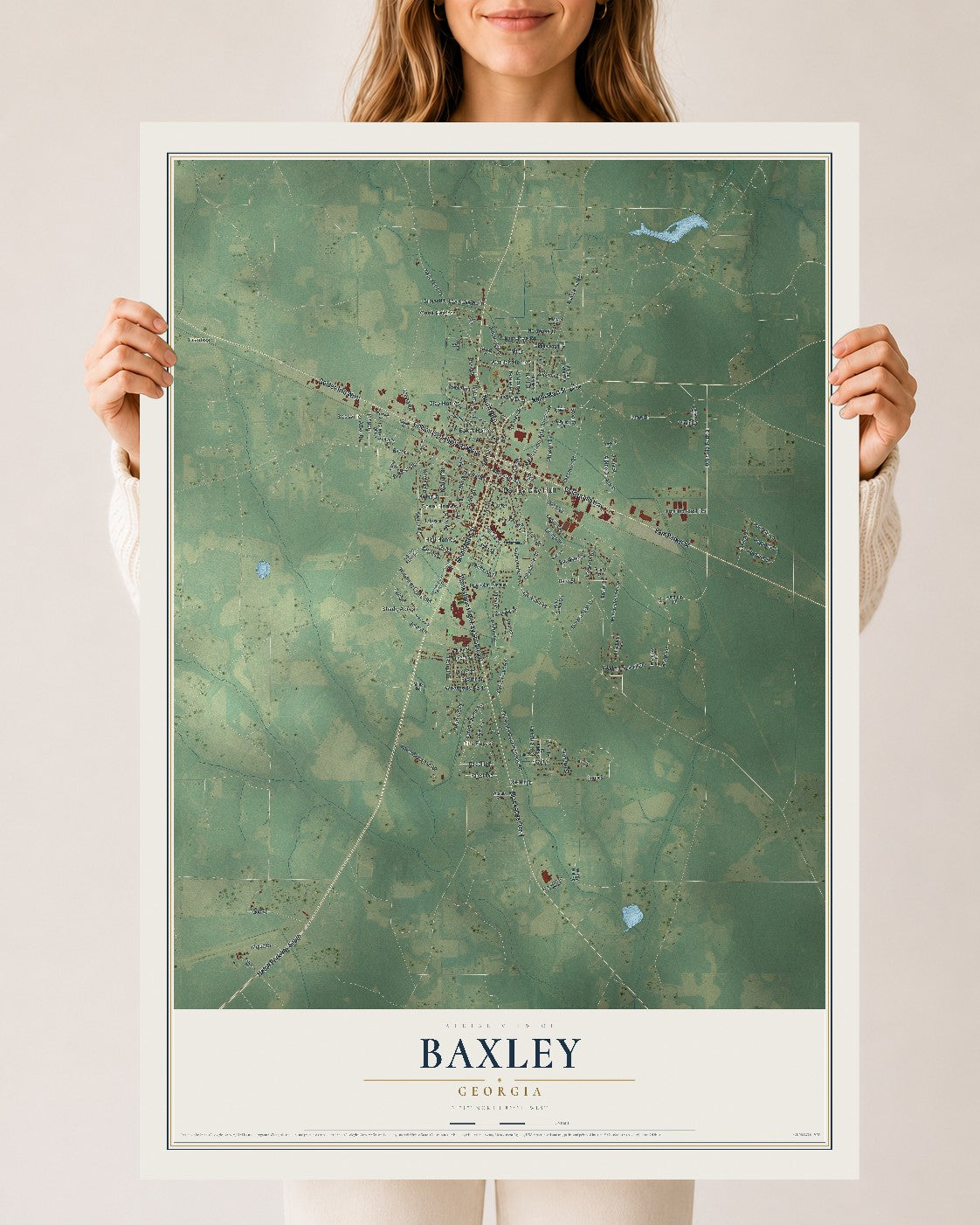 Baxley, Georgia map print, 24" x 36" Archival Matte Print mockup