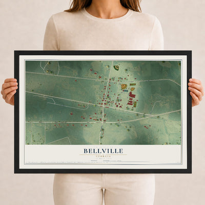 Bellville, Georgia map print, 12" x 18" W/ Black Ayous Wood Frame mockup