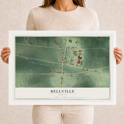 Bellville, Georgia map print, 12" x 18" W/ White Ayous Wood Frame mockup