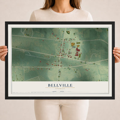 Bellville, Georgia map print, 18" x 24" W/ Black Ayous Wood Frame mockup