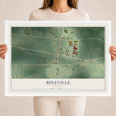 Bellville, Georgia map print, 18" x 24" W/ White Ayous Wood Frame mockup