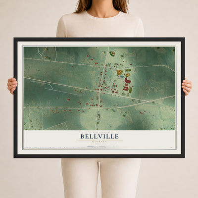 Bellville, Georgia map print, 24" x 36" W/ Black Ayous Wood Frame mockup