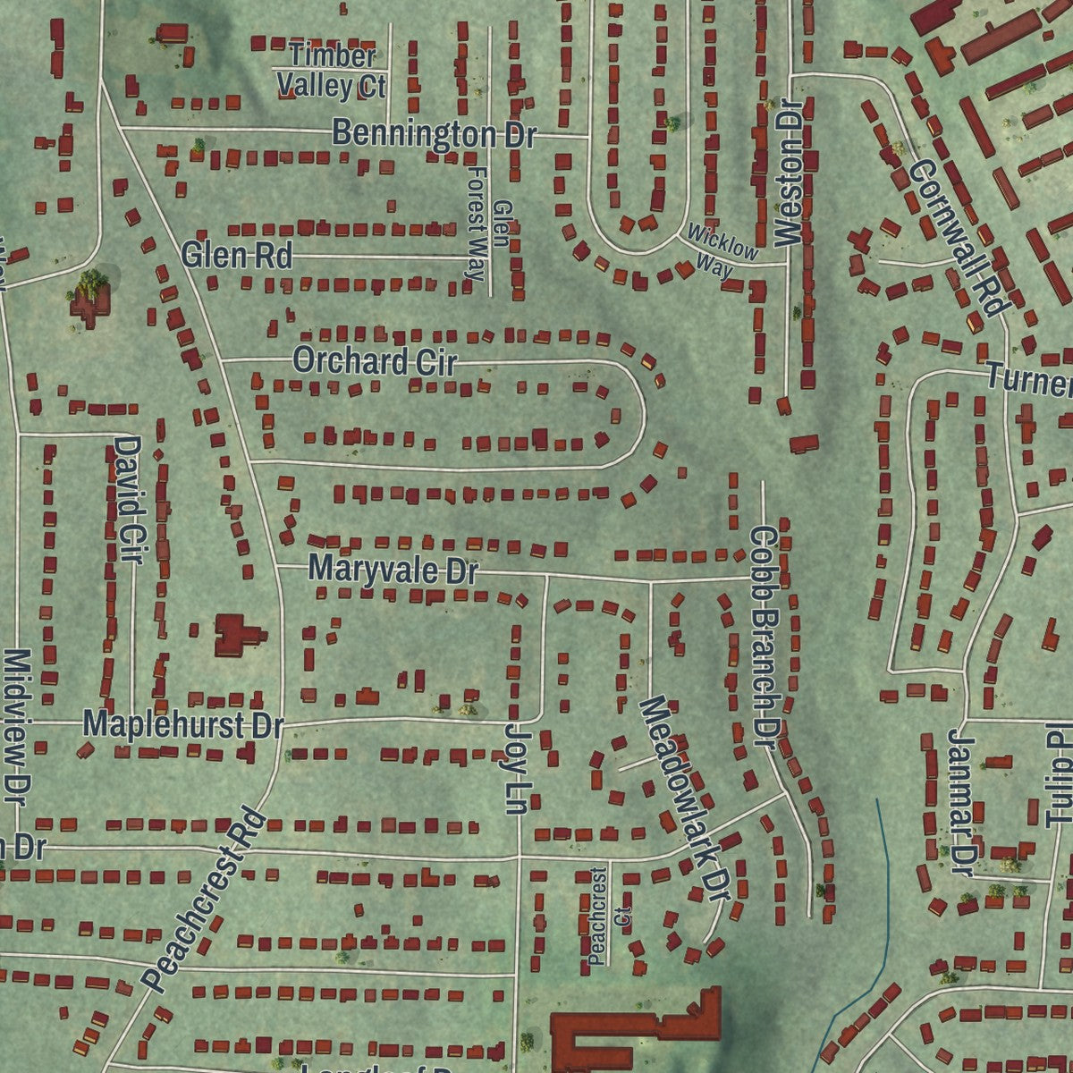 Close-up 1 of the Belvedere Park, Georgia map artwork