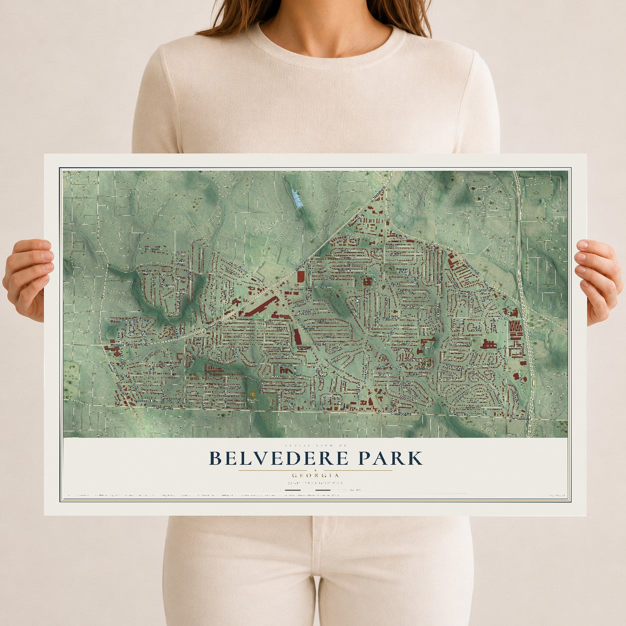 Belvedere Park, Georgia map print, 12" x 18" Archival Matte Print mockup
