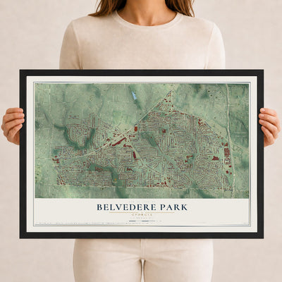 Belvedere Park, Georgia map print, 12" x 18" W/ Black Ayous Wood Frame mockup