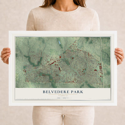 Belvedere Park, Georgia map print, 12" x 18" W/ White Ayous Wood Frame mockup