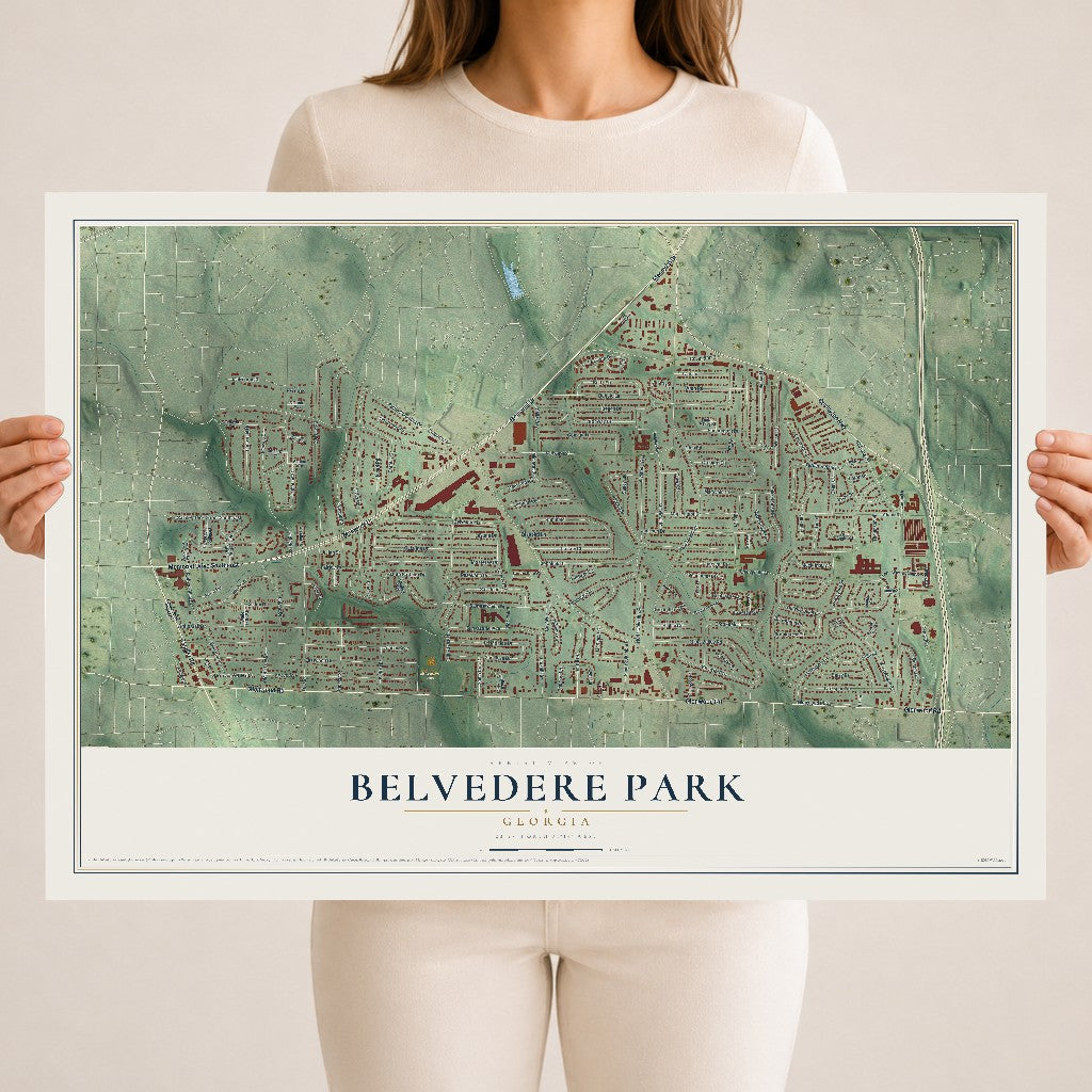 Belvedere Park, Georgia map print, 18" x 24" Archival Matte Print mockup
