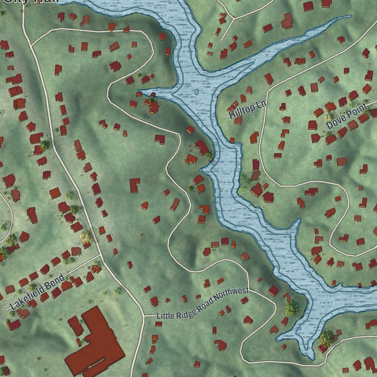 Close-up 1 of the Berkeley Lake, Georgia map artwork