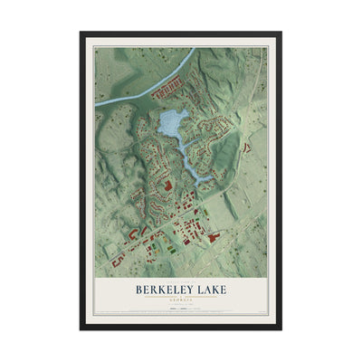 Berkeley Lake, Georgia map print, 12" x 18" W/ Black Ayous Wood Frame mockup