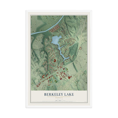 Berkeley Lake, Georgia map print, 12" x 18" W/ White Ayous Wood Frame mockup