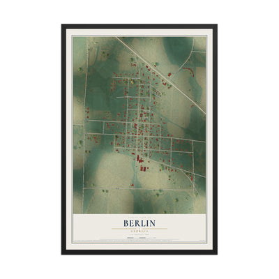 Berlin, Georgia map print, 12" x 18" W/ Black Ayous Wood Frame mockup