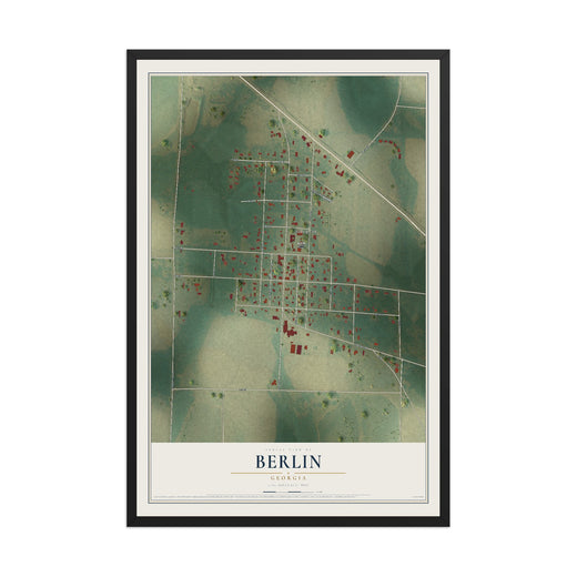 Map of Berlin, Georgia, 12 x 18 inch print in a black wood frame