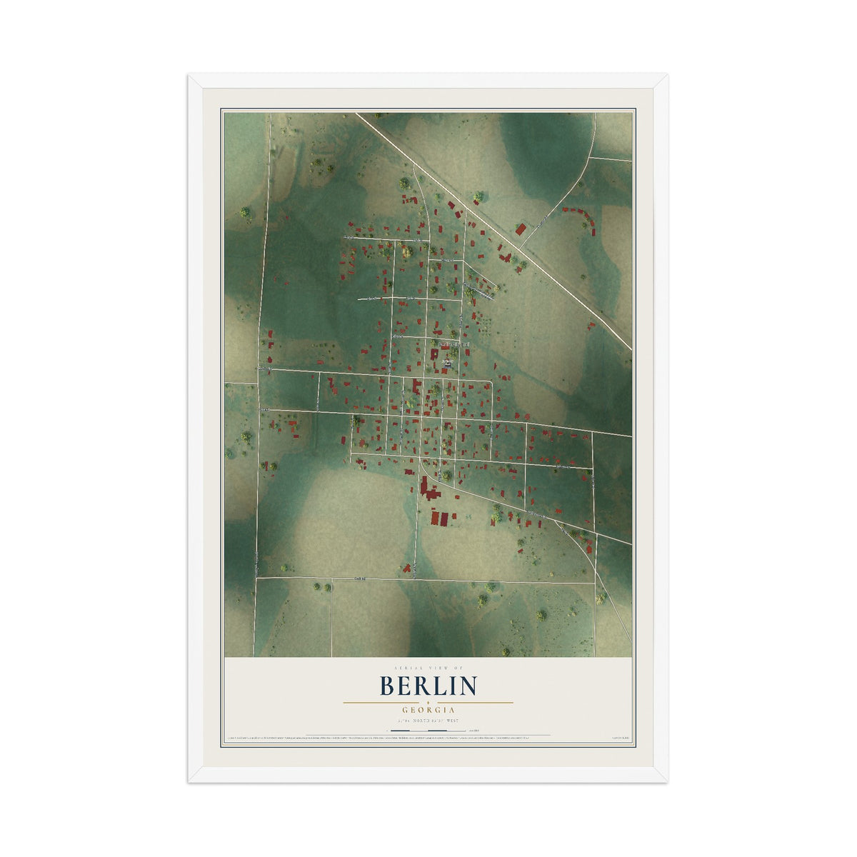 Berlin, Georgia map print, 12" x 18" W/ White Ayous Wood Frame mockup