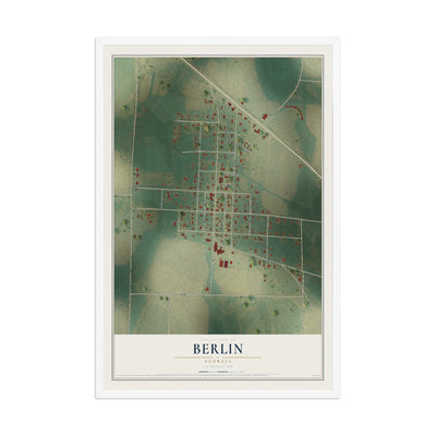 Berlin, Georgia map print, 12" x 18" W/ White Ayous Wood Frame mockup