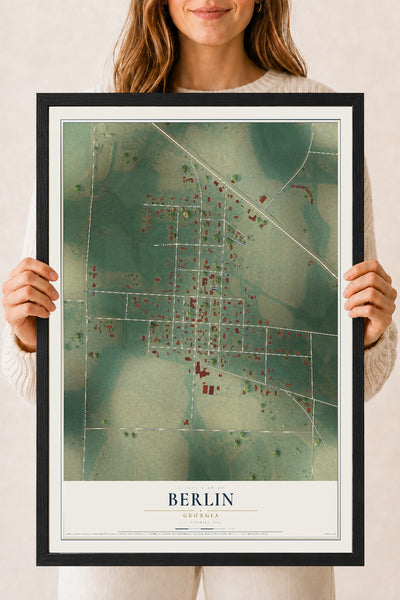 Berlin, Georgia map print, 18" x 24" W/ Black Ayous Wood Frame mockup
