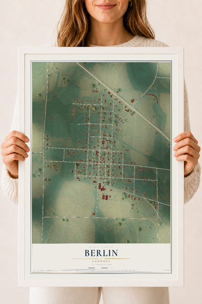 Berlin, Georgia map print, 18" x 24" W/ White Ayous Wood Frame mockup